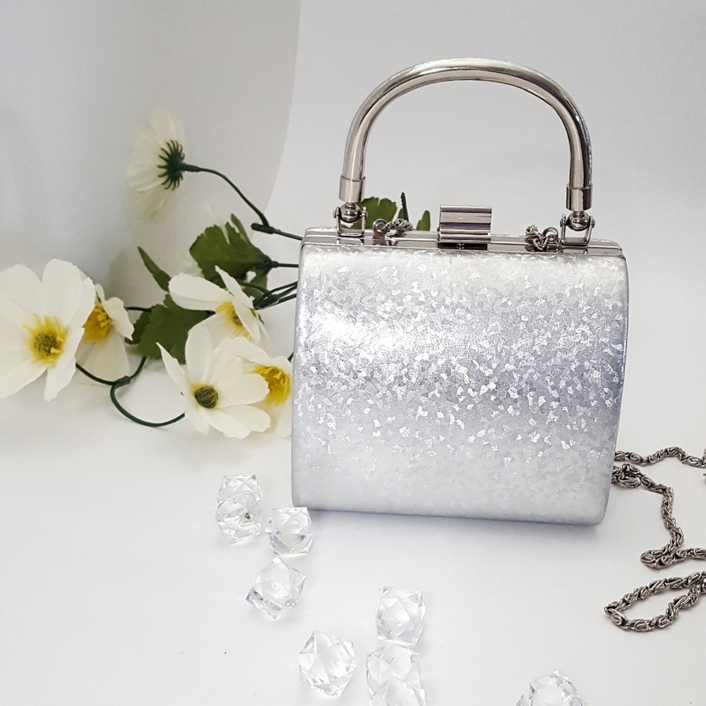 Viola🎀Vintage 50's-60's Metallic Silver Mini Clutch/Shoulder Bag/Handbag